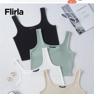 SHEIN Ribbed Tank Top in Light Green and White Set